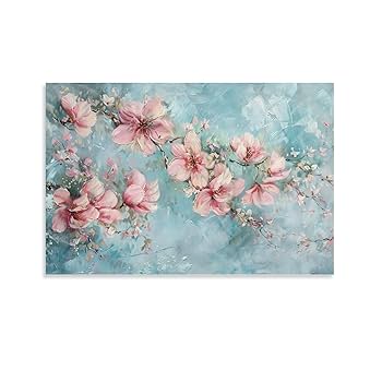 Amazon.co.jp: 絵画 水色の背景に桃の花 アートパネル ポスター